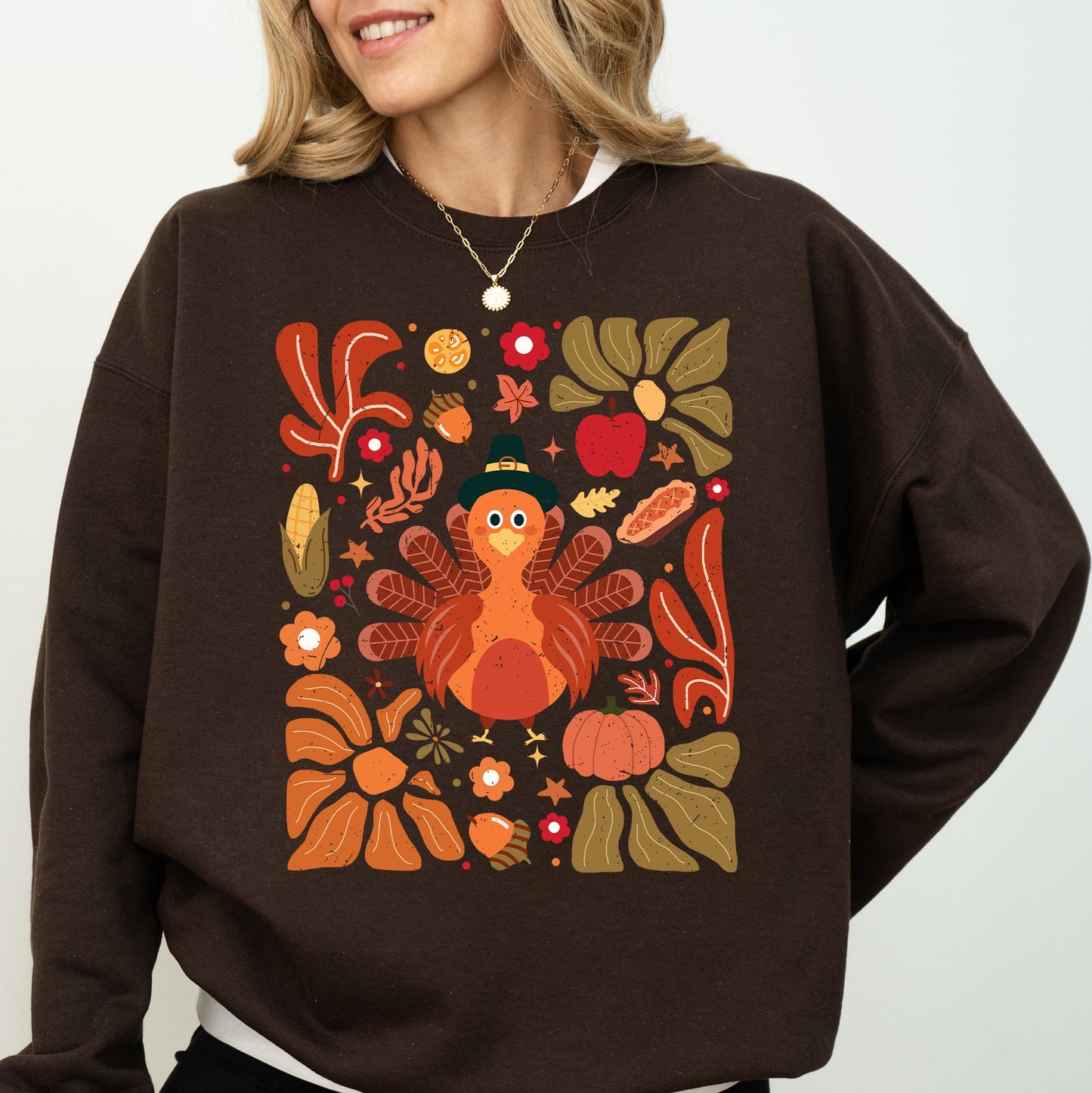 Thanksgiving Turkey, Flowers, Botanical, Boho, Autumn, Fall Sweatshirt