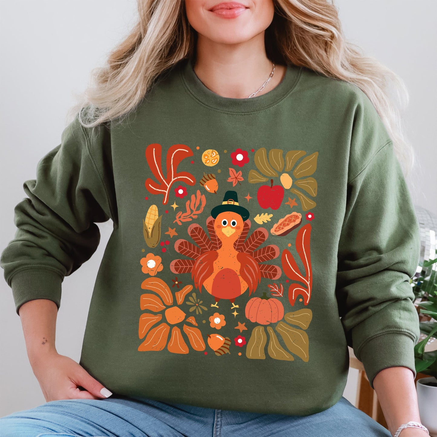 Thanksgiving Turkey, Flowers, Botanical, Boho, Autumn, Fall Sweatshirt
