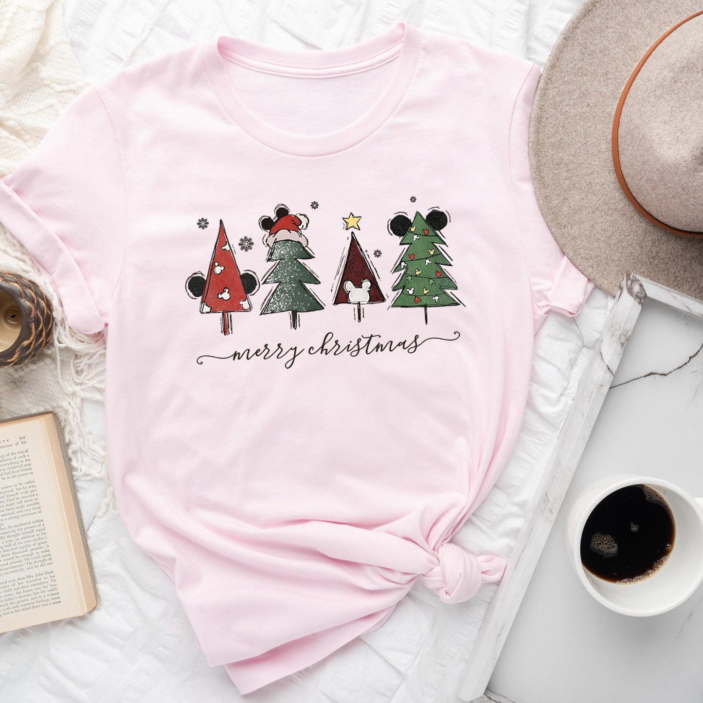 Theme Park Christmas, Ears, Merry Christmas Trees, Mouse, Super Soft Tshirt