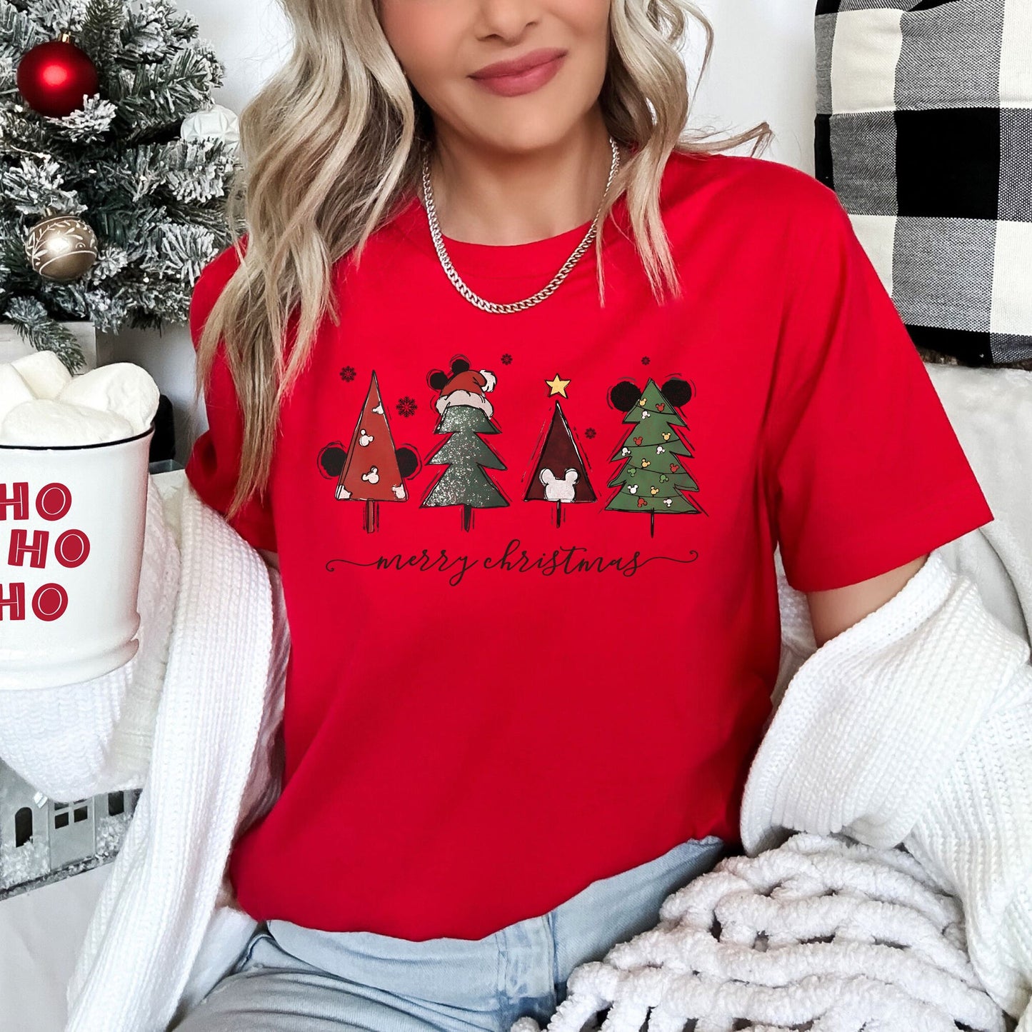 Theme Park Christmas, Ears, Merry Christmas Trees, Mouse, Super Soft Tshirt