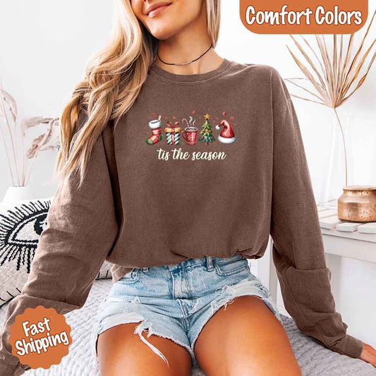 Tis The Season Comfort Colors Long Sleeve Christmas Shirt