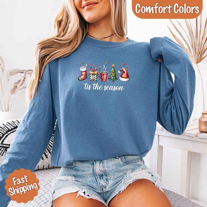 Tis The Season Comfort Colors Long Sleeve Christmas Shirt