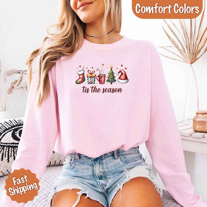 Tis The Season Comfort Colors Long Sleeve Christmas Shirt