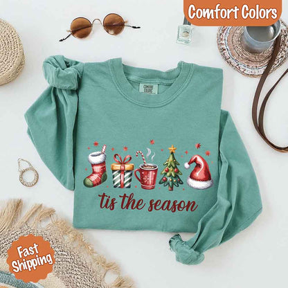 Tis The Season Comfort Colors Long Sleeve Christmas Shirt