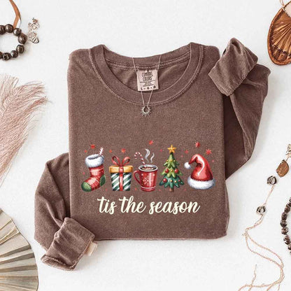 Tis The Season Comfort Colors Long Sleeve Christmas Shirt