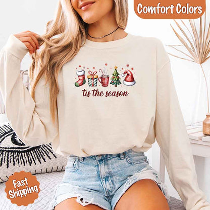 Tis The Season Comfort Colors Long Sleeve Christmas Shirt