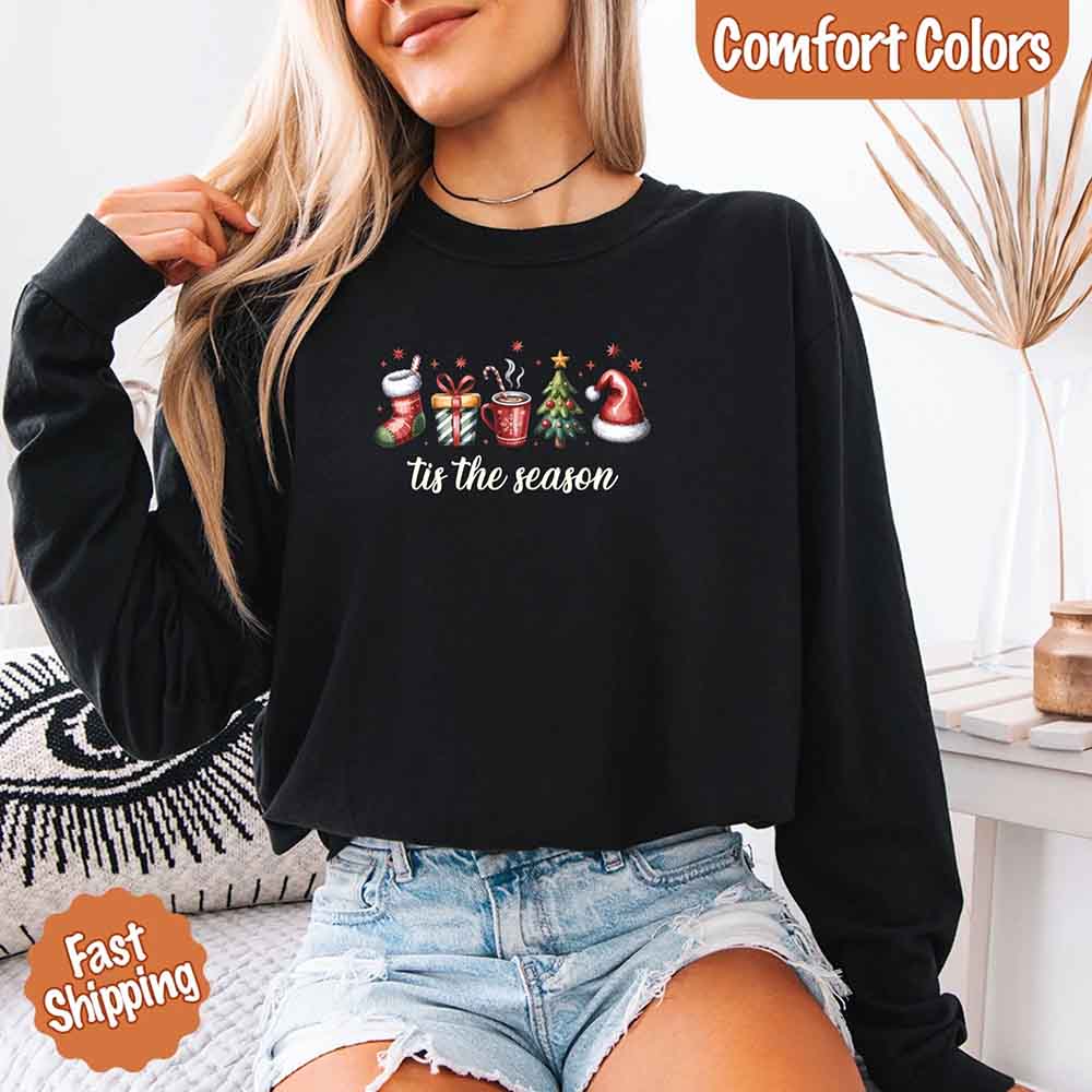 Tis The Season Comfort Colors Long Sleeve Christmas Shirt