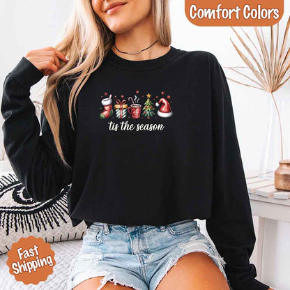 Tis The Season Comfort Colors Long Sleeve Christmas Shirt