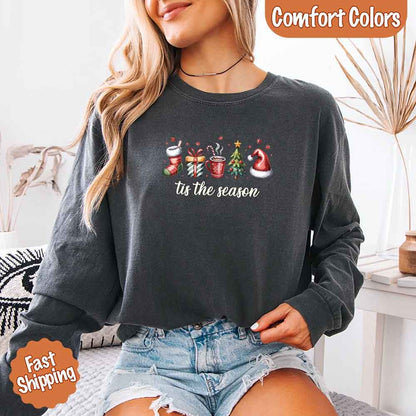 Tis The Season Comfort Colors Long Sleeve Christmas Shirt