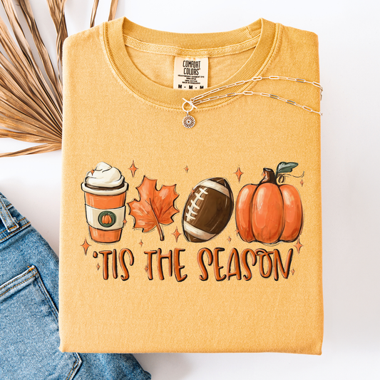 Tis The Season, Football, Game Day, Pumpkin, Coffee, Autumn, Fall, Comfort Colors T-Shirt