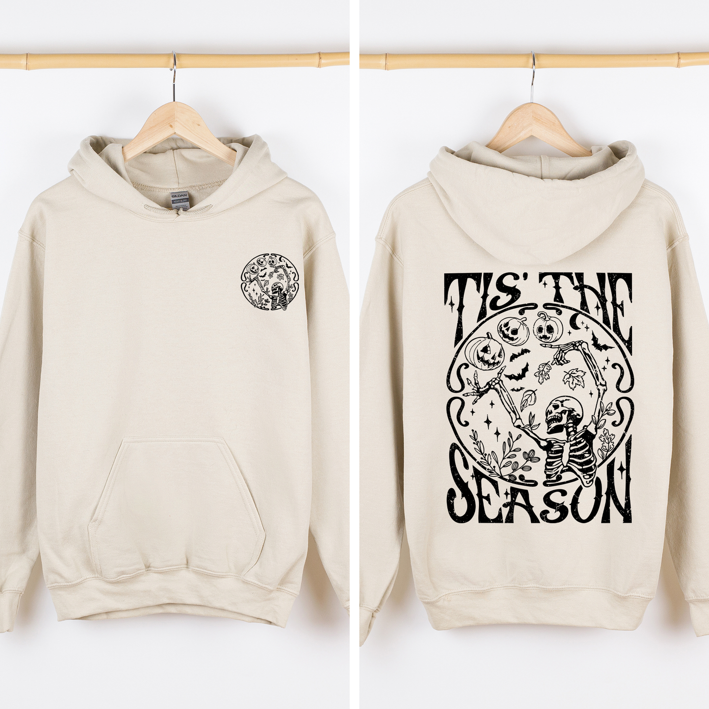 Tis The Season, Front and Back, Spooky, Skeleton, Funny, Halloween, Graphic Hoodie, Hooded Sweatshirt