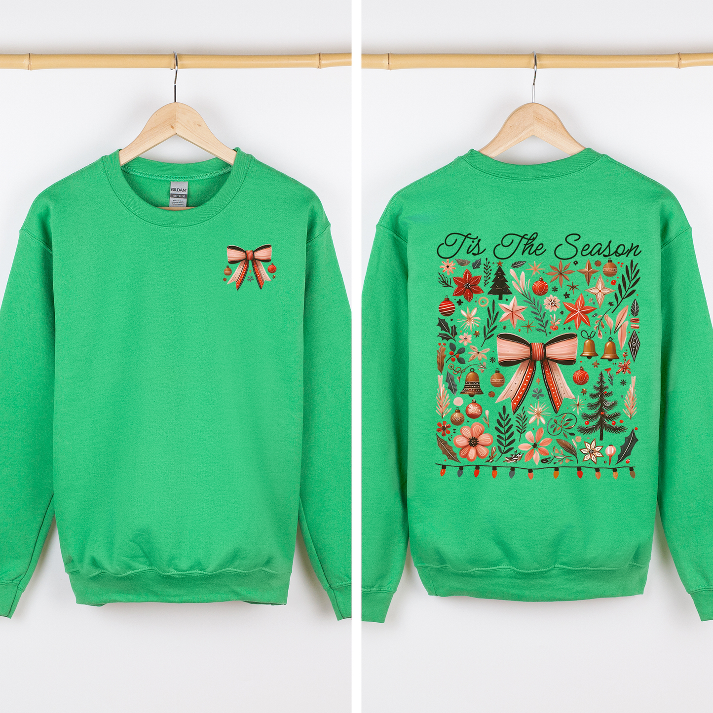 Tis the Season, Christmas, Ribbons, Front and Back, Santa Sweatshirt