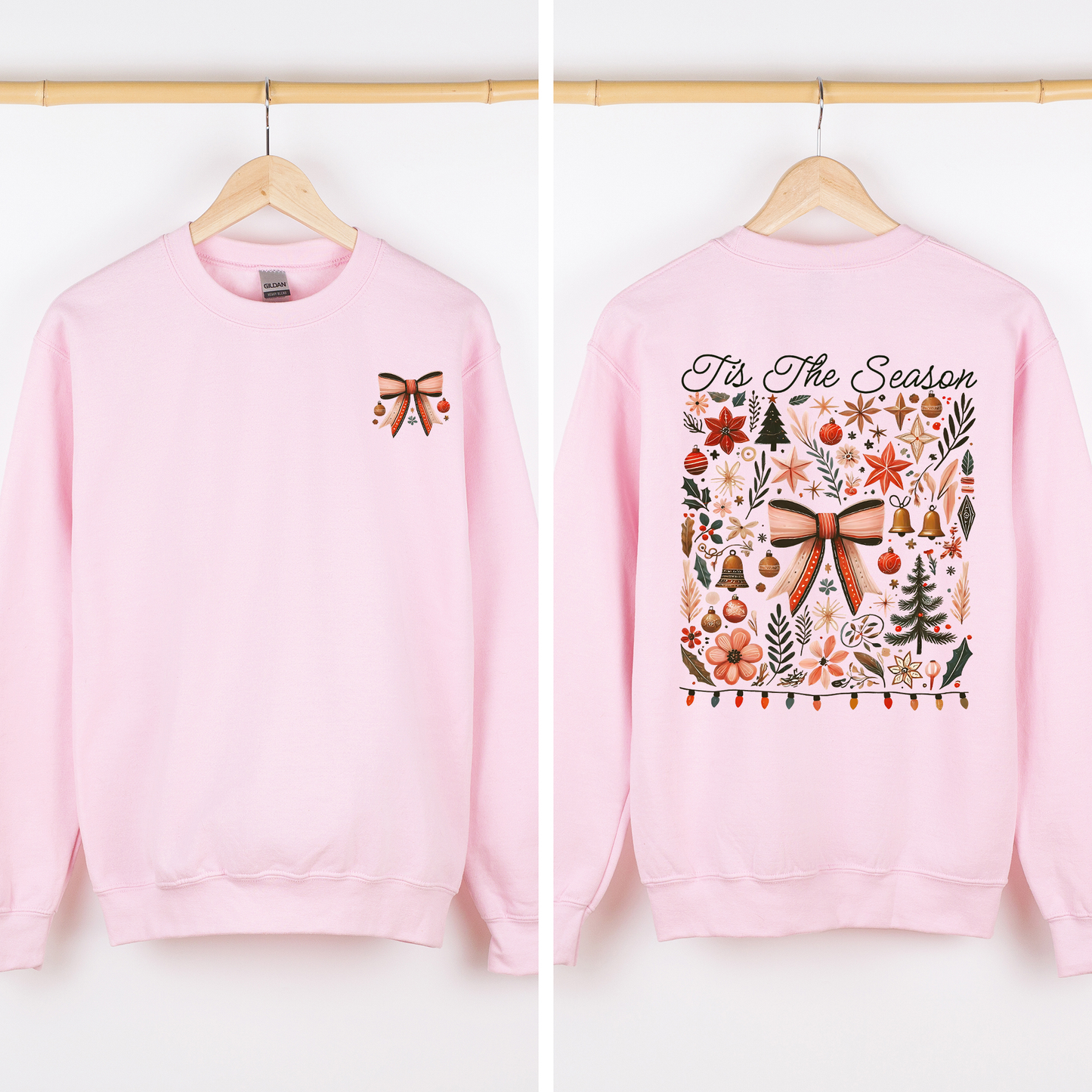 Tis the Season, Christmas, Ribbons, Front and Back, Santa Sweatshirt