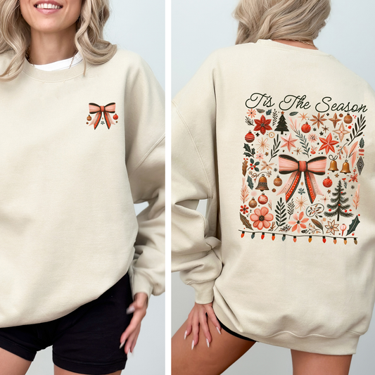 Tis the Season, Christmas, Ribbons, Front and Back, Santa Sweatshirt