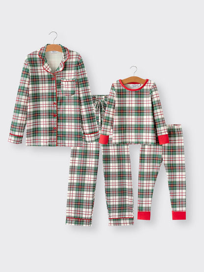 Mommy & Me Christmas Plaid Girls Pajamas Set with Long Sleeves and Red Cuffs