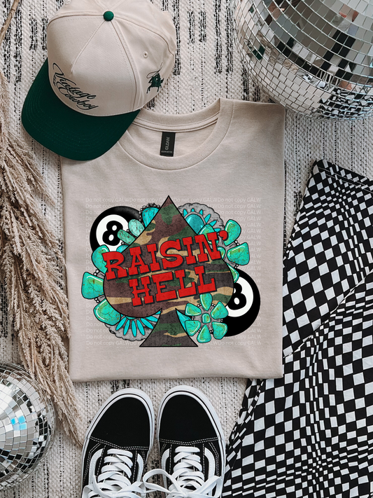 Raising hell camo spade tee or sweatshirt