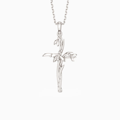 Floral Cross January Snowdrop Birth Flower Necklace