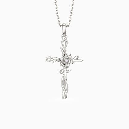 Floral Cross March Daffodils Birth Flower Necklace