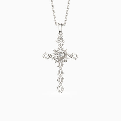 Floral Cross June Rose Birth Flower Necklace