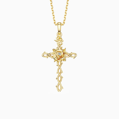 Floral Cross June Rose Birth Flower Necklace