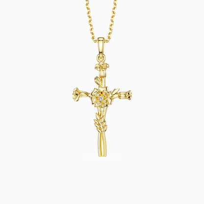 Floral Cross October Marigold Birth Flower Necklace
