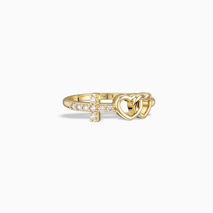 Double Heart And Cross Ring