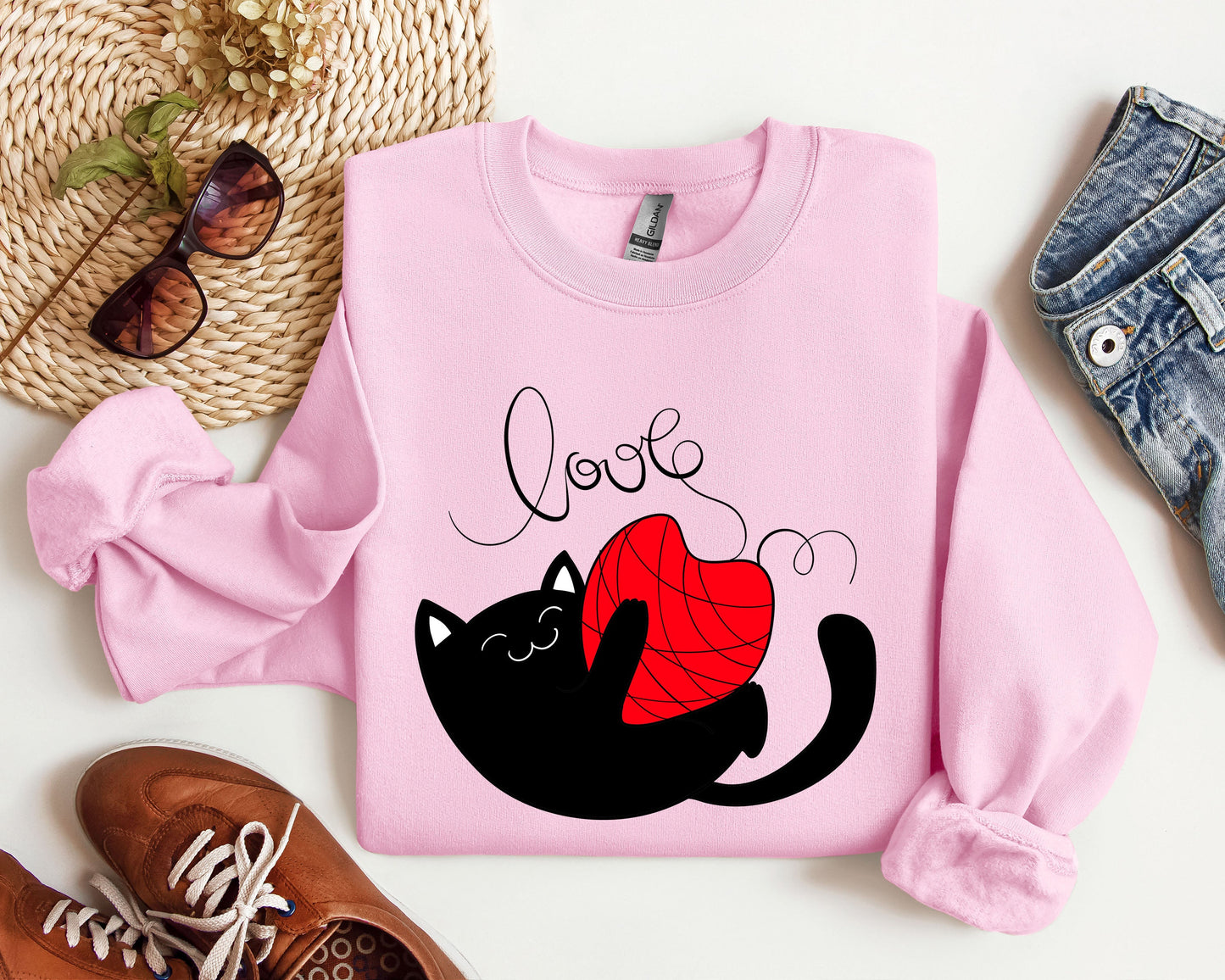 Retro Cat Love Funny Sweatshirt, Vintage Valentine's Day Sweatshirt