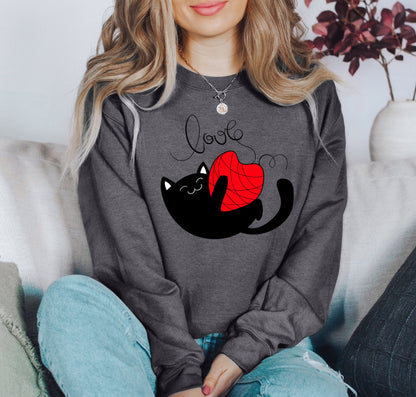 Retro Cat Love Funny Sweatshirt, Vintage Valentine's Day Sweatshirt