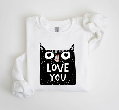 Retro Mini Cat Funny Sweatshirt, Vintage Valentine's Day Sweatshirt