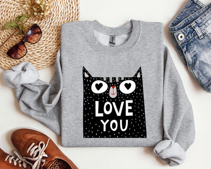 Retro Mini Cat Funny Sweatshirt, Vintage Valentine's Day Sweatshirt