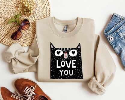 Retro Mini Cat Funny Sweatshirt, Vintage Valentine's Day Sweatshirt