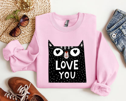 Retro Mini Cat Funny Sweatshirt, Vintage Valentine's Day Sweatshirt