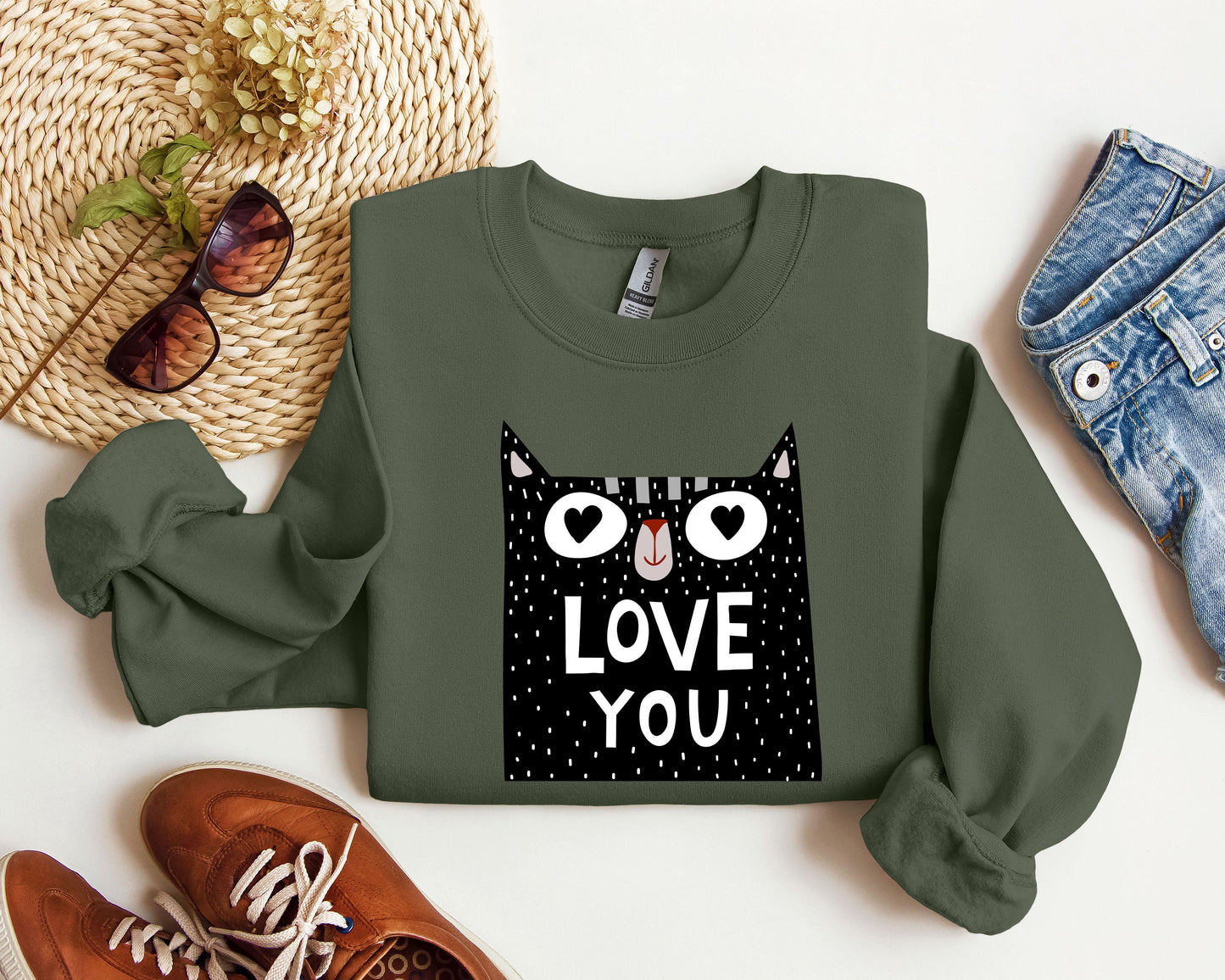 Retro Mini Cat Funny Sweatshirt, Vintage Valentine's Day Sweatshirt