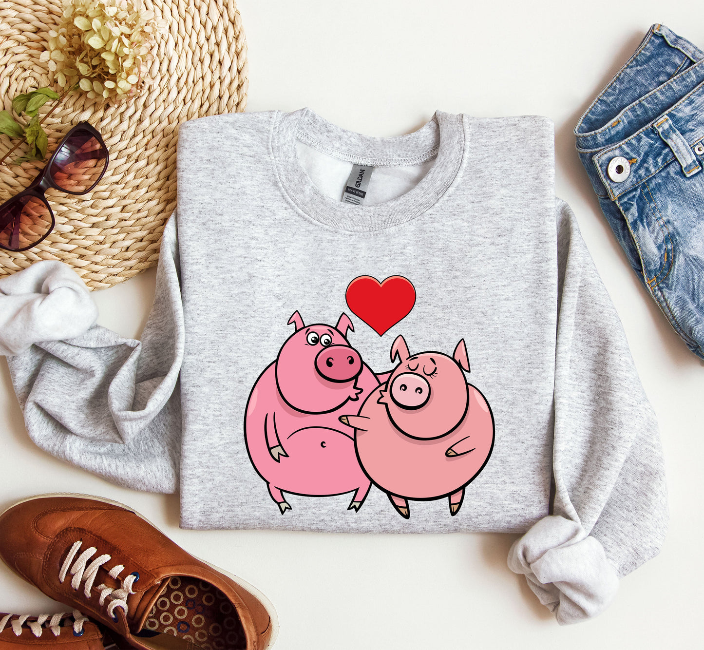 Retro Pig Lovers Funny Sweatshirt, Vintage Valentine's Day Sweatshirt