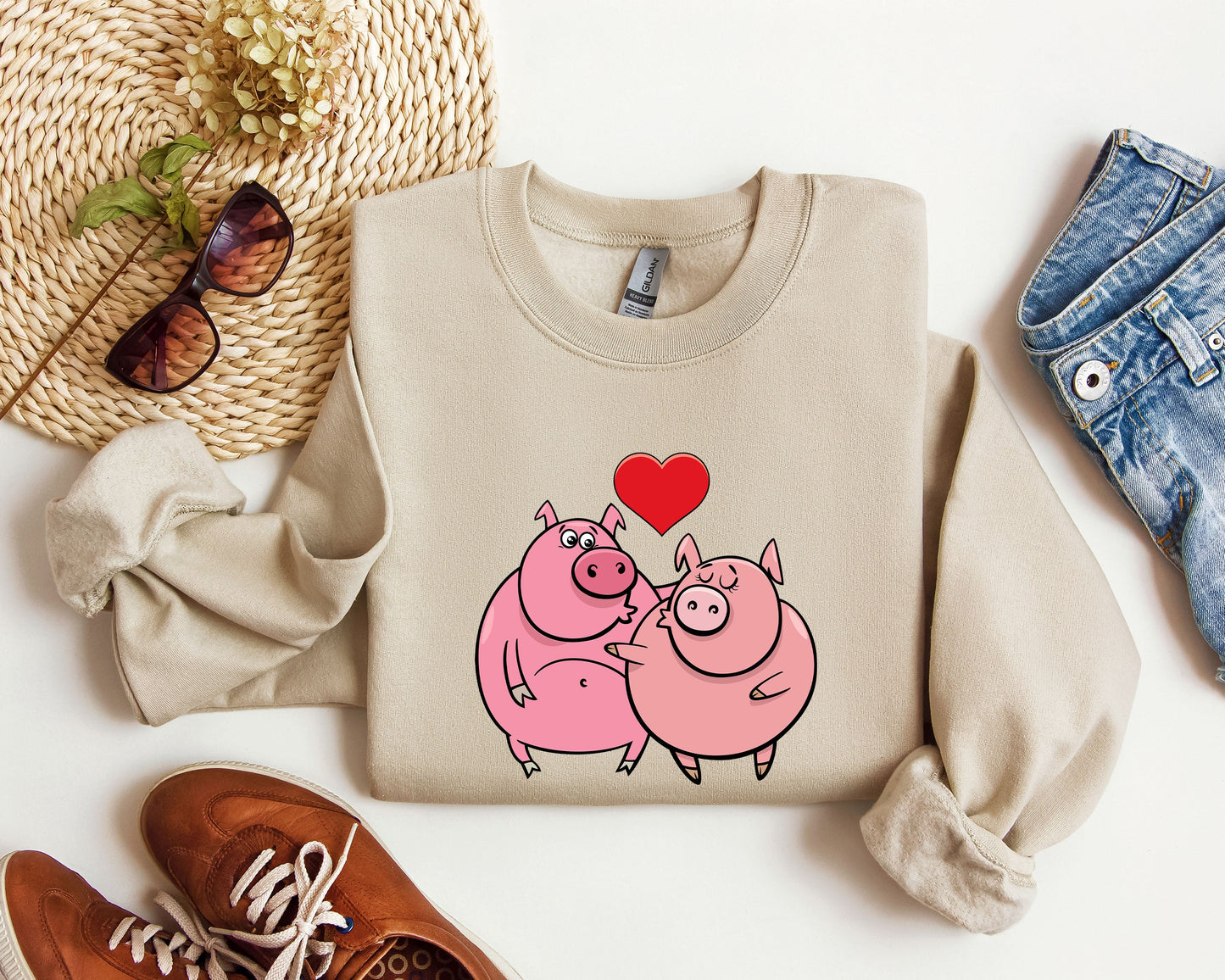 Retro Pig Lovers Funny Sweatshirt, Vintage Valentine's Day Sweatshirt