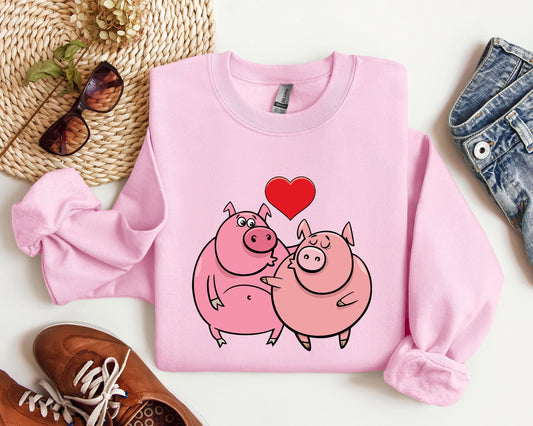 Retro Pig Lovers Funny Sweatshirt, Vintage Valentine's Day Sweatshirt