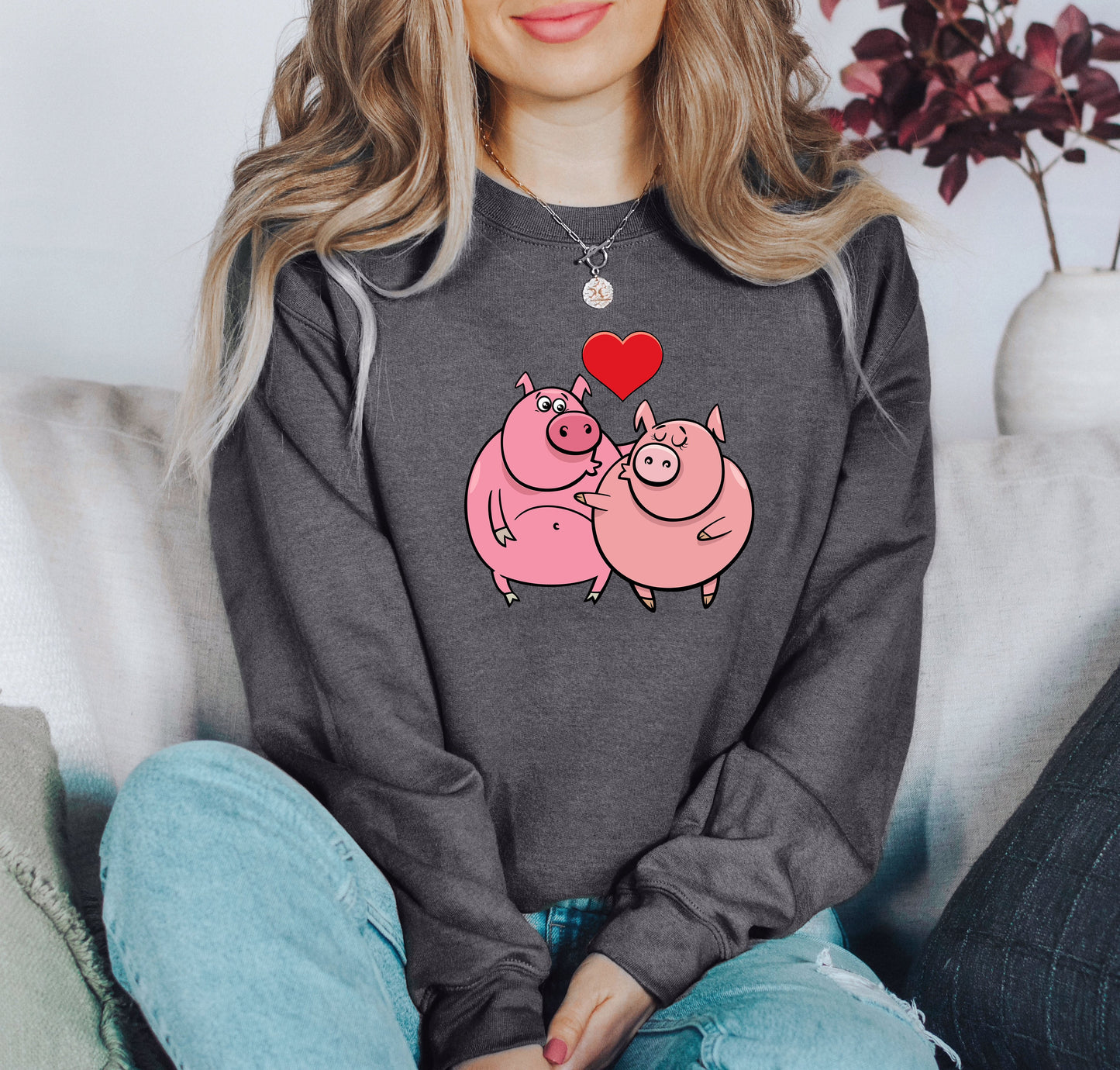 Retro Pig Lovers Funny Sweatshirt, Vintage Valentine's Day Sweatshirt