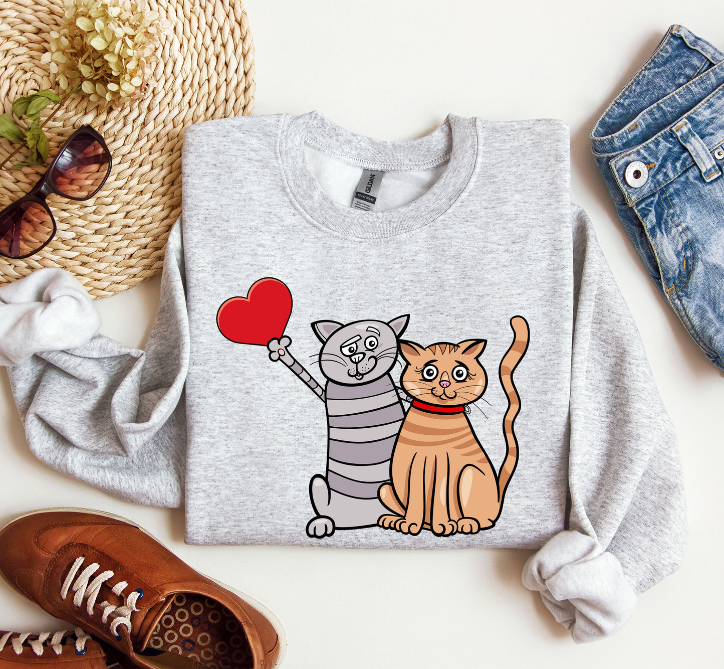 Retro Cat Lovers Funny Sweatshirt, Vintage Valentine's Day Sweatshirt
