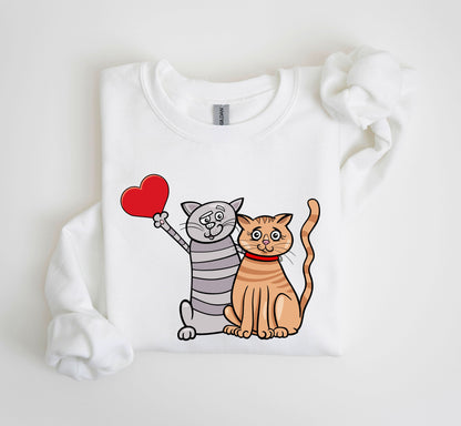 Retro Cat Lovers Funny Sweatshirt, Vintage Valentine's Day Sweatshirt