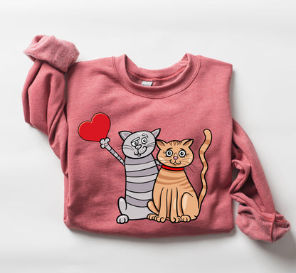Retro Cat Lovers Funny Sweatshirt, Vintage Valentine's Day Sweatshirt