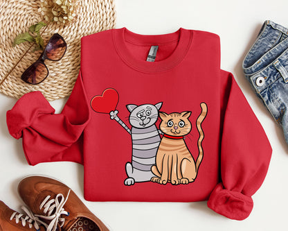 Retro Cat Lovers Funny Sweatshirt, Vintage Valentine's Day Sweatshirt