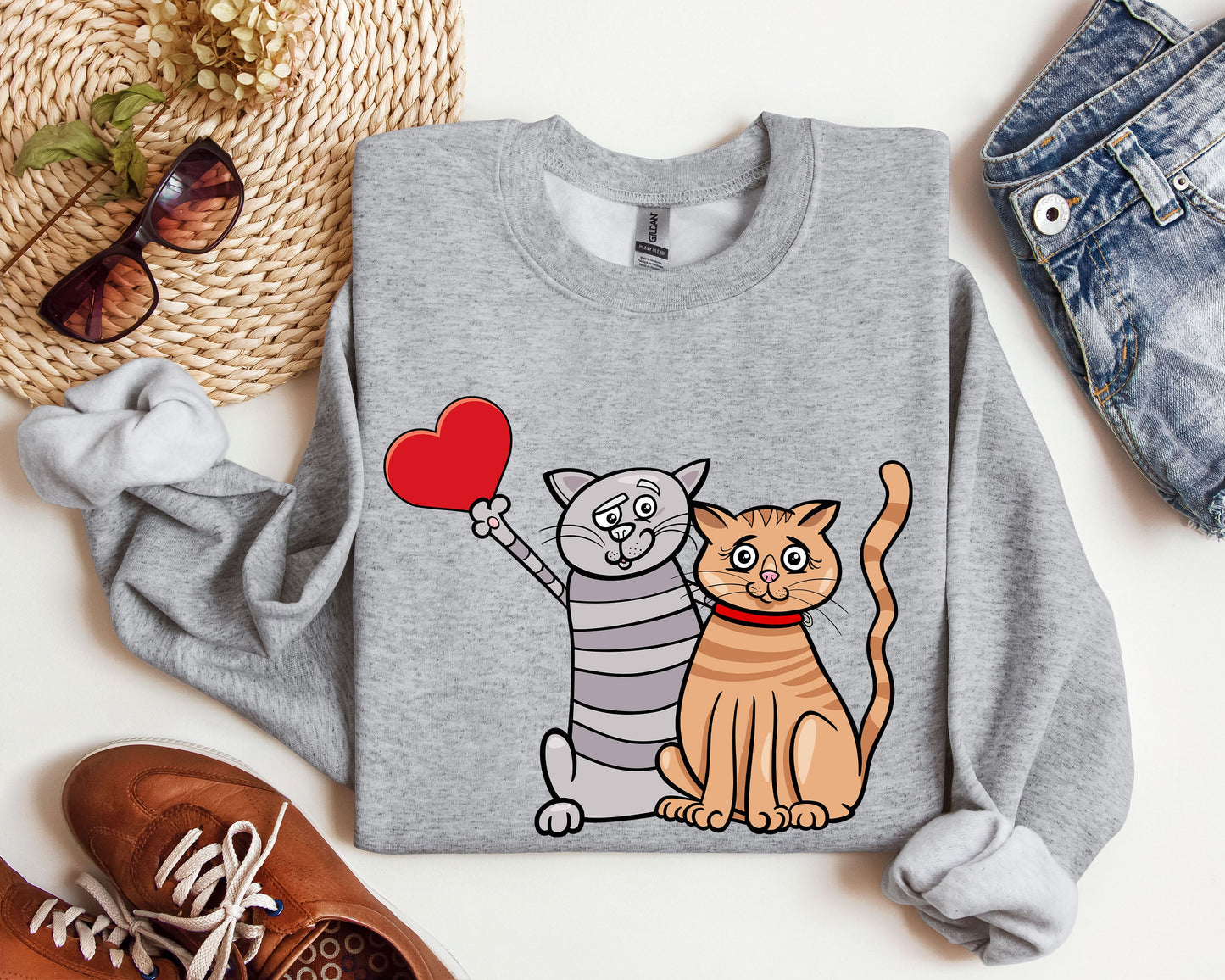 Retro Cat Lovers Funny Sweatshirt, Vintage Valentine's Day Sweatshirt
