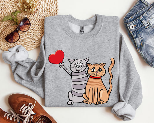 Retro Cat Lovers Funny Sweatshirt, Vintage Valentine's Day Sweatshirt