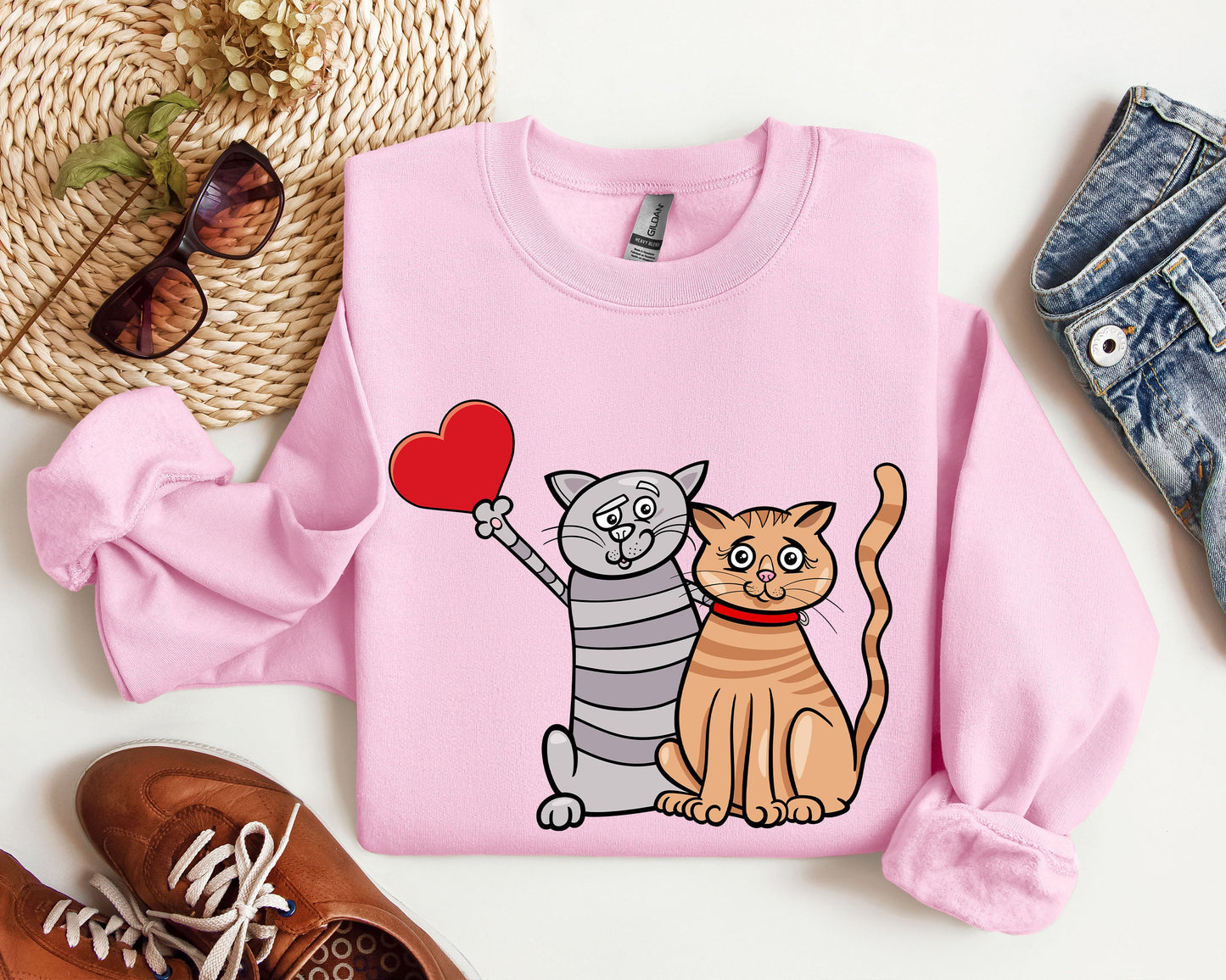 Retro Cat Lovers Funny Sweatshirt, Vintage Valentine's Day Sweatshirt