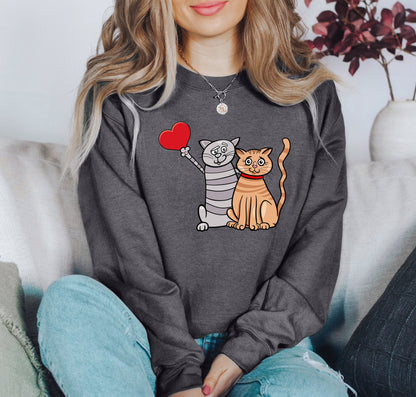 Retro Cat Lovers Funny Sweatshirt, Vintage Valentine's Day Sweatshirt