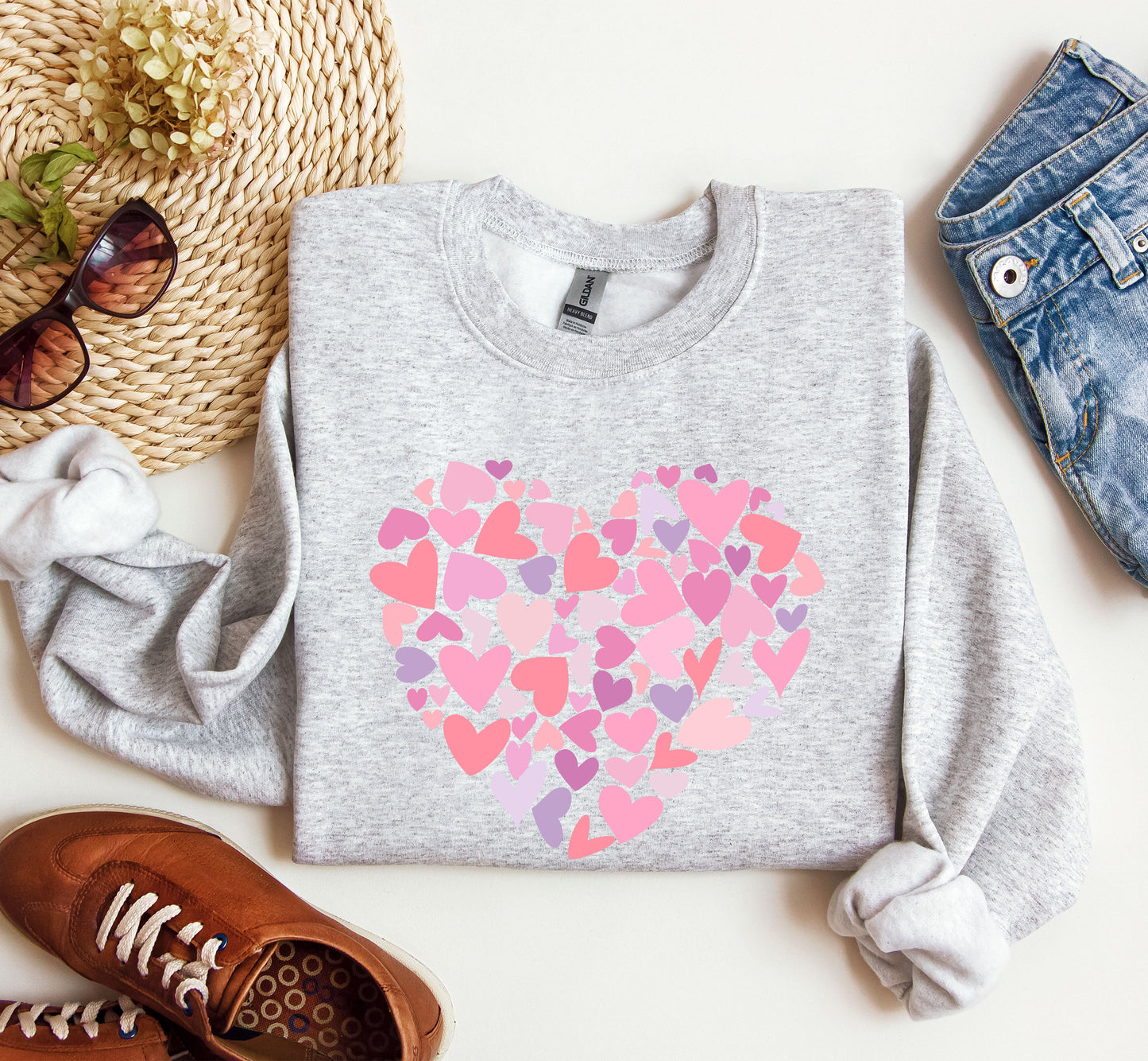 Mini Pink Hearts Retro Sweatshirt, Vintage Valentine's Day Sweatshirt