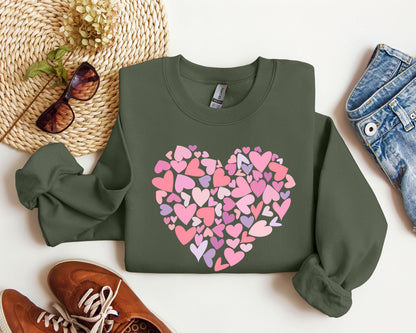 Mini Pink Hearts Retro Sweatshirt, Vintage Valentine's Day Sweatshirt