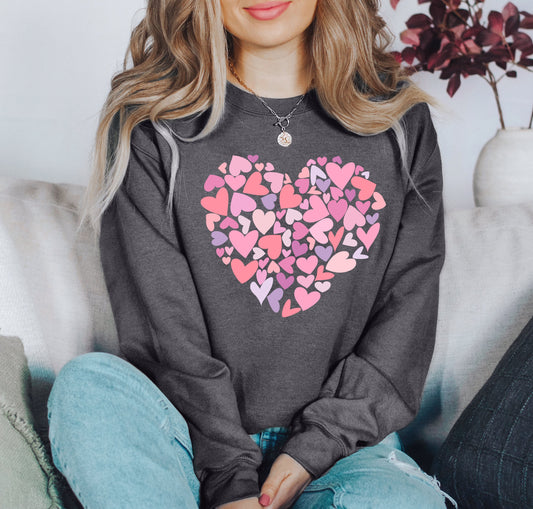 Mini Pink Hearts Retro Sweatshirt, Vintage Valentine's Day Sweatshirt