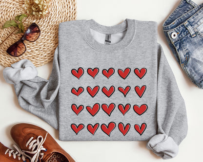 Mini Red Hearts Valentine's Sweatshirt, Retro Valentine's Day Sweatshirt