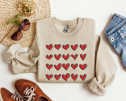 Mini Red Hearts Valentine's Sweatshirt, Retro Valentine's Day Sweatshirt